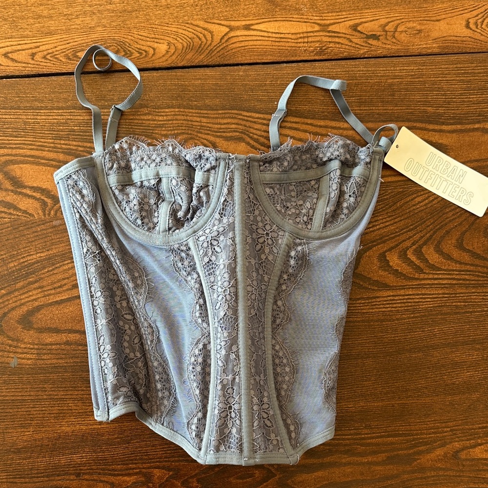 Urban Outfitters Blue/Gray Lace Corset Top